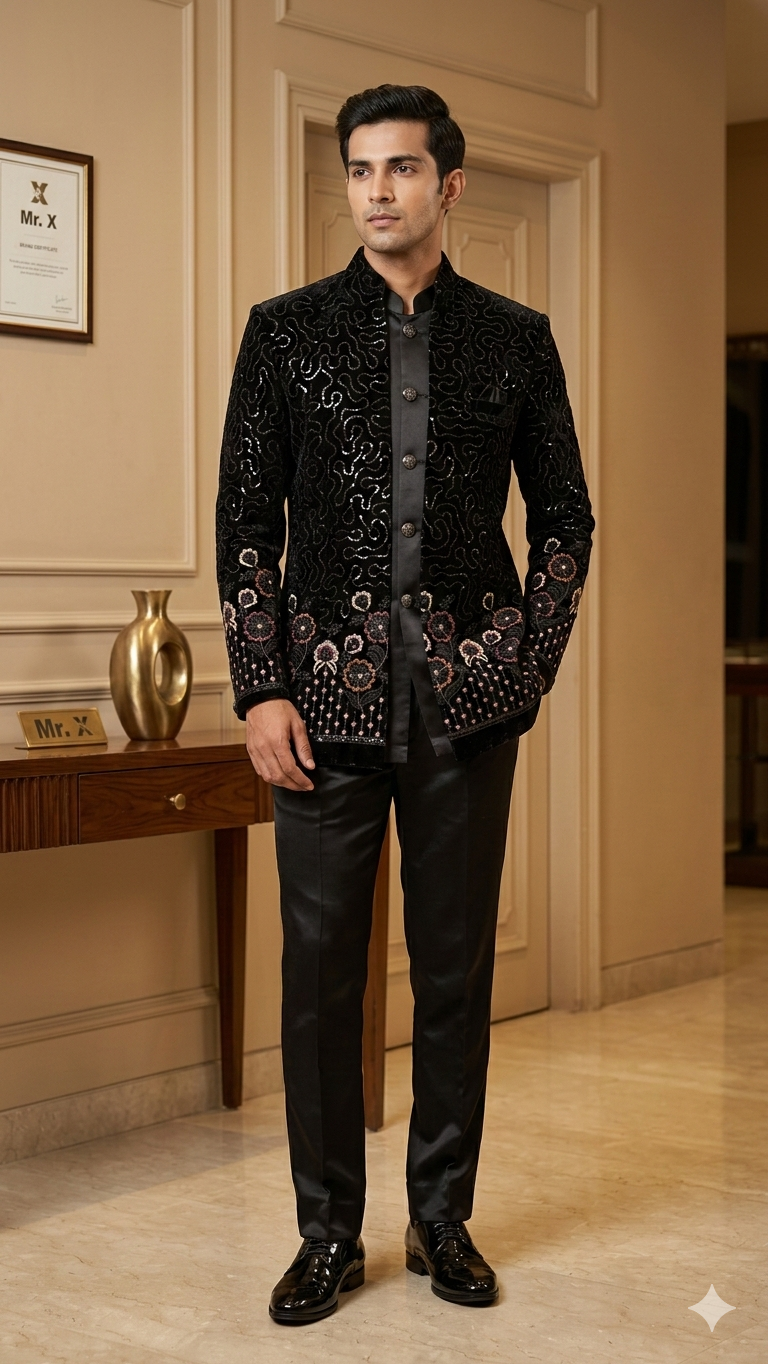 The Onyx Floral Open Jodhpuri 3-Piece Set