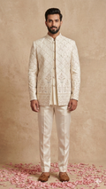 he Regal Ivory Intricate Embroidered Open Jodhpuri 3-Piece Set