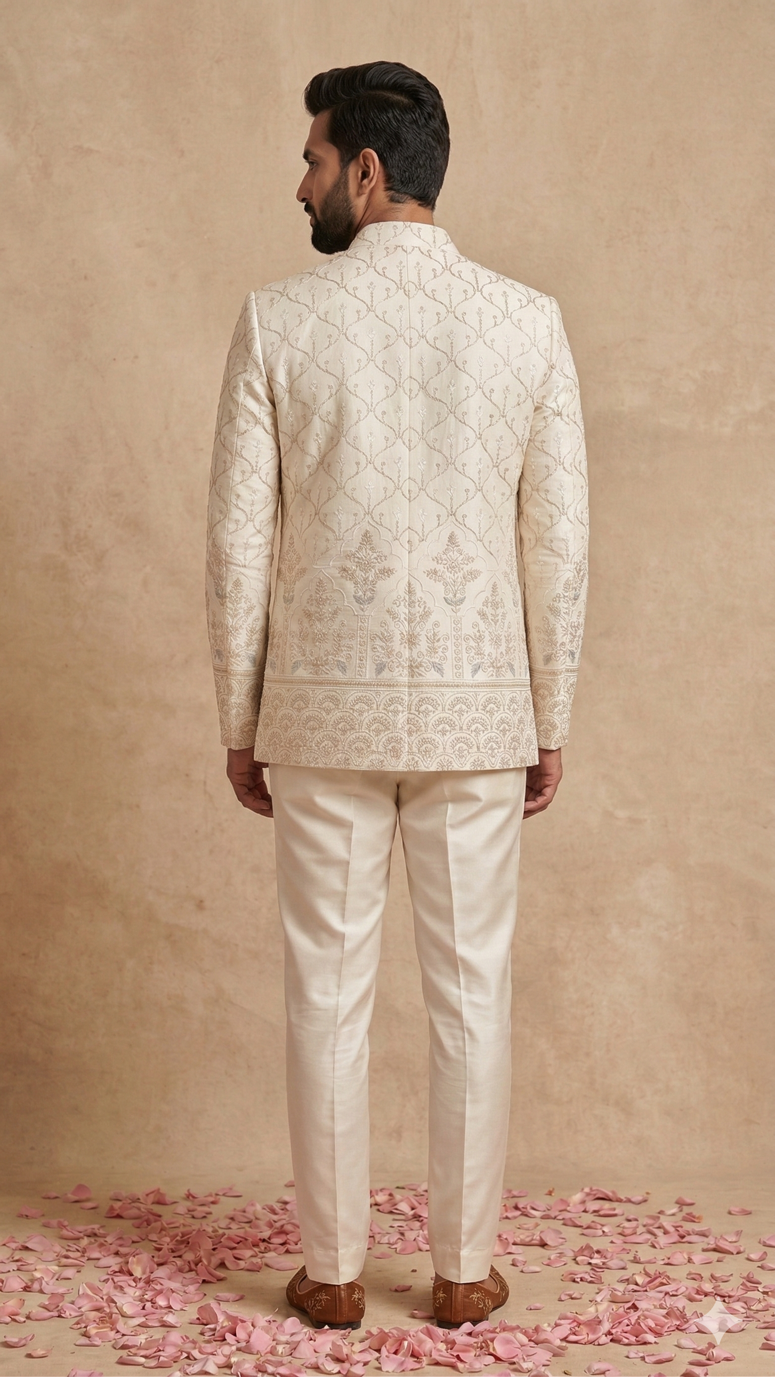 he Regal Ivory Intricate Embroidered Open Jodhpuri 3-Piece Set