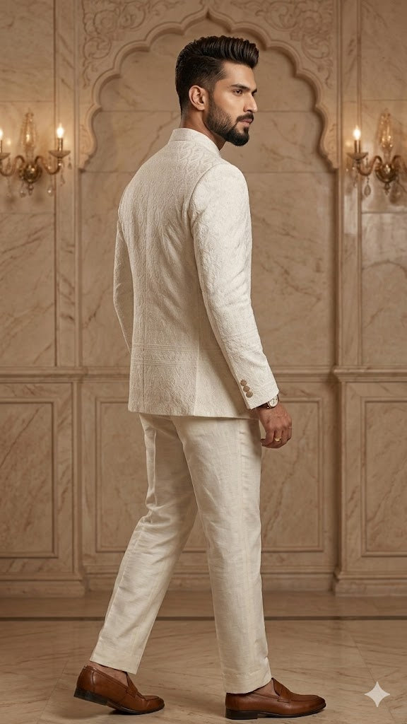 Daman Jodhpuri – Off-White Self-Embroidered Elegance