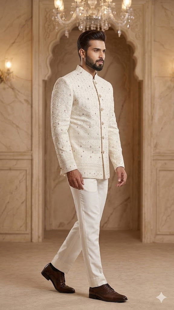 Cream Daman Jodhpuri