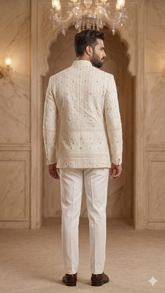 Cream Daman Jodhpuri