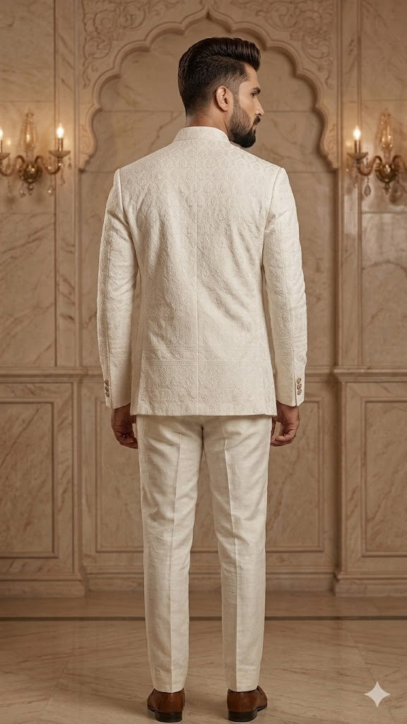 Daman Jodhpuri – Off-White Self-Embroidered Elegance