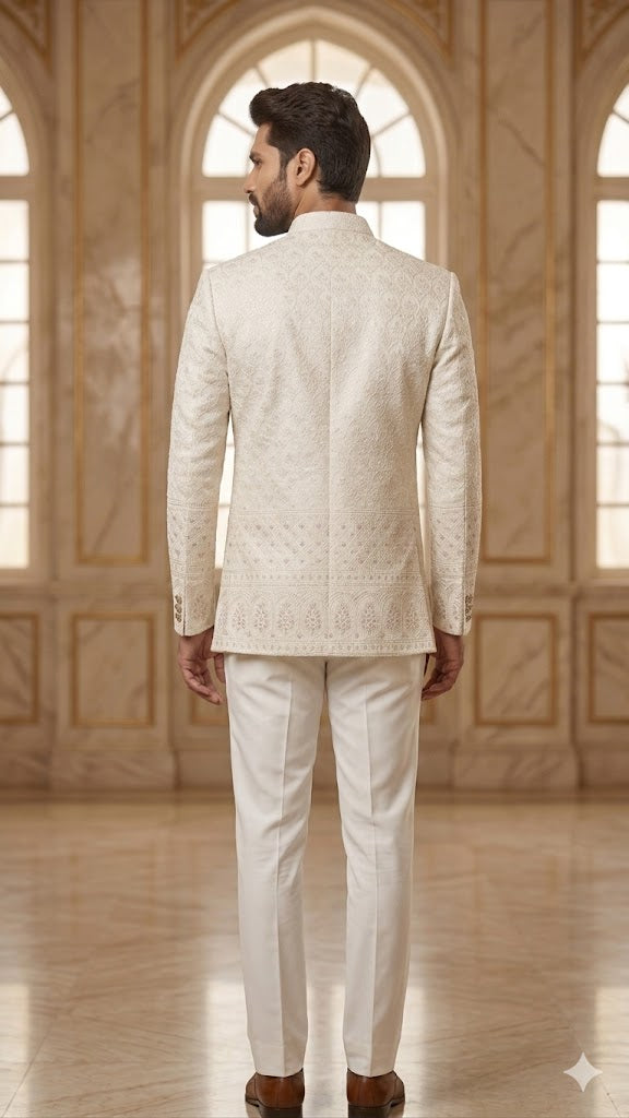 Daman Jodhpuri: Ivory Elegance with Artisan Embroidery