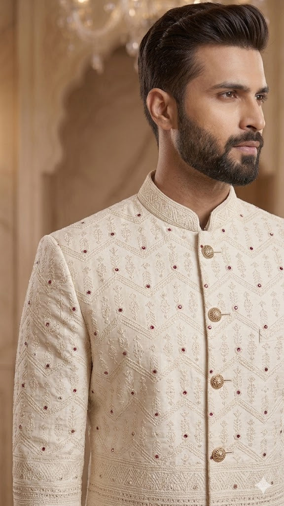 Cream Daman Jodhpuri