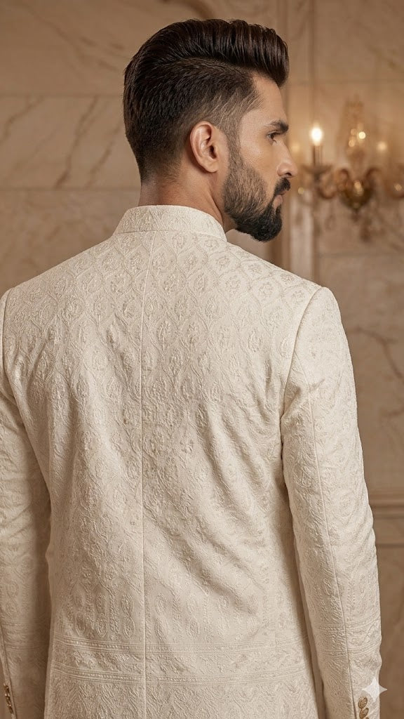 Daman Jodhpuri – Off-White Self-Embroidered Elegance