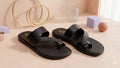 Heritage Cross-Toe Leather Sandals- Black