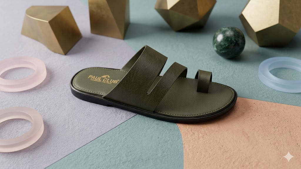 Urban Nomad Leather Slides – Forest Green