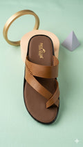 Heritage Cross-Toe Leather Sandals -Tan