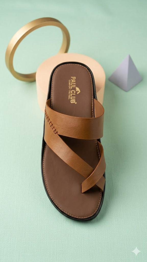 Heritage Cross-Toe Leather Sandals -Tan