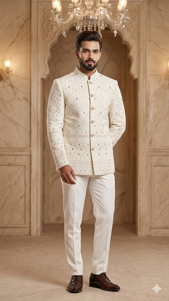 Cream Daman Jodhpuri
